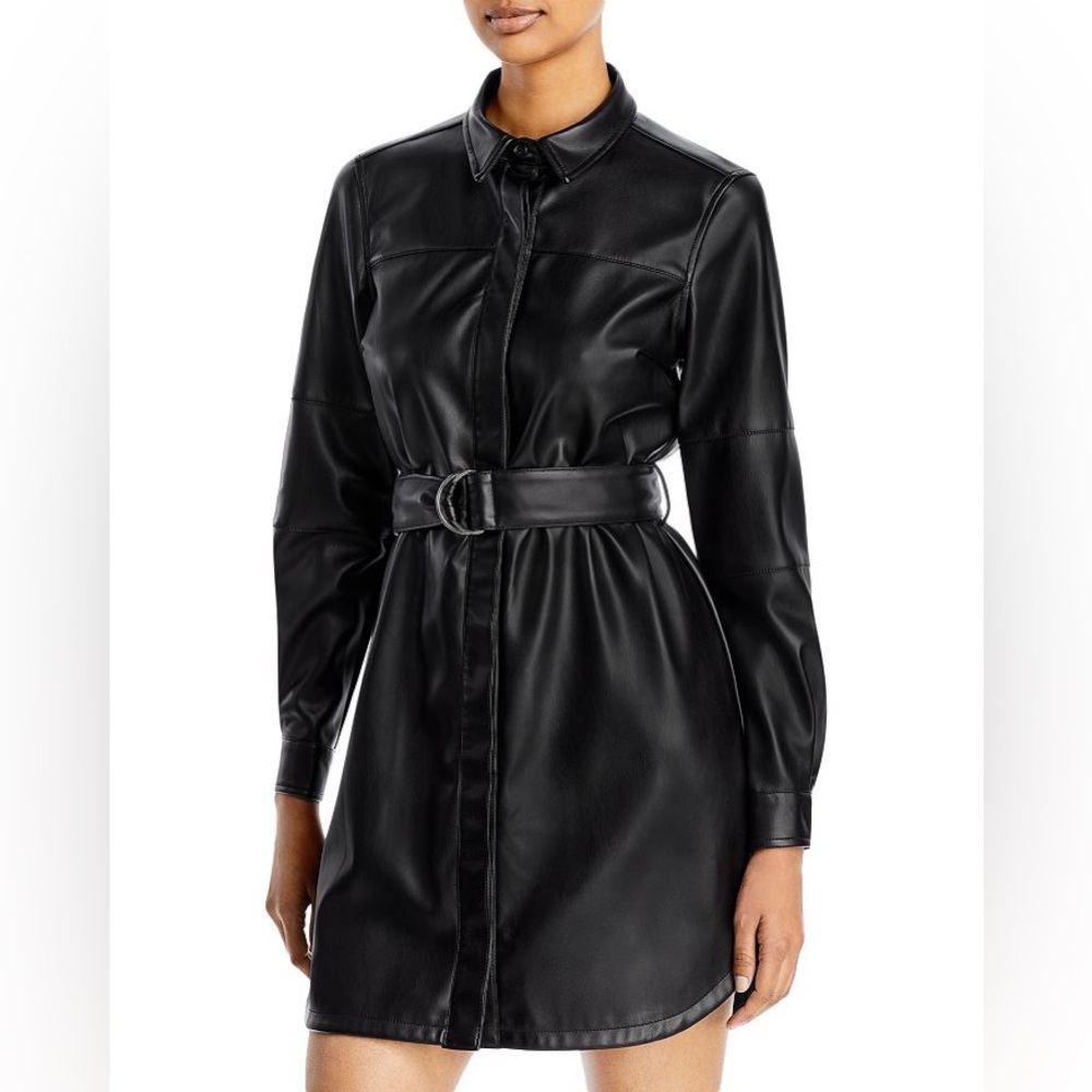 NWT French Connection Patti Long Sleeve Faux Leather Shirtdress